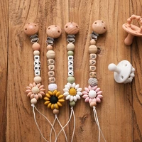 baby pacifier clips chain sunflower wood pacifier clips safe teething chain soother chew toy dummy clips baby teeth care teether