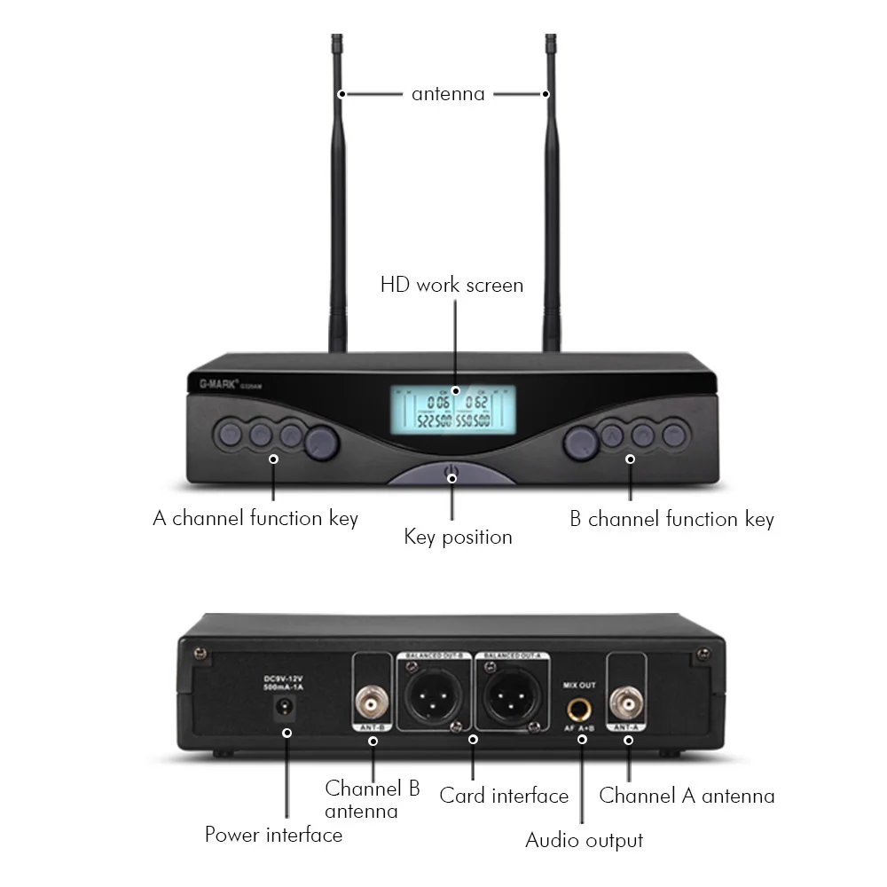 Wireless Microphone G-MARK G320AM Professional Karaoke System Dynamic Mic Frequency Adjustable For Party Show Performance Church enlarge