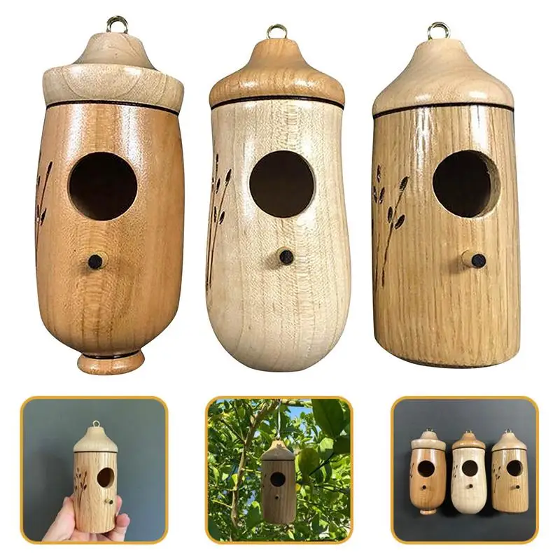 

Handmade Wooden Hummingbird House Hanging Swing Hummingbird Nest for Finch Houses Outdoor Garden Decoration