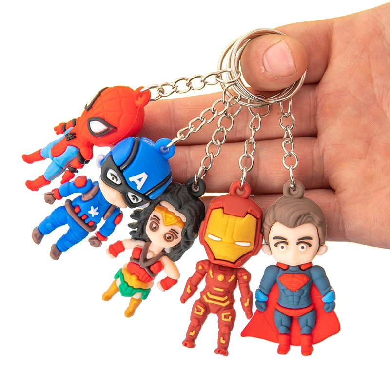 Iron Man Anime Cartoon Spiderman Keychain Accessories Marvel Avengers Spiderman Keyrings Bag Charms Kids Jewelry Friendship Gift