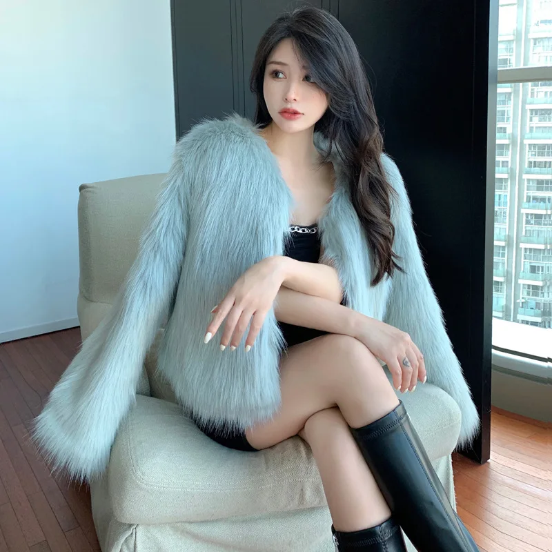 2022 Winter New Women Plush Jacket High Quality Mid Length Single Breasted Fleece Warm Faux Fur Coats Elegant Female Clothing