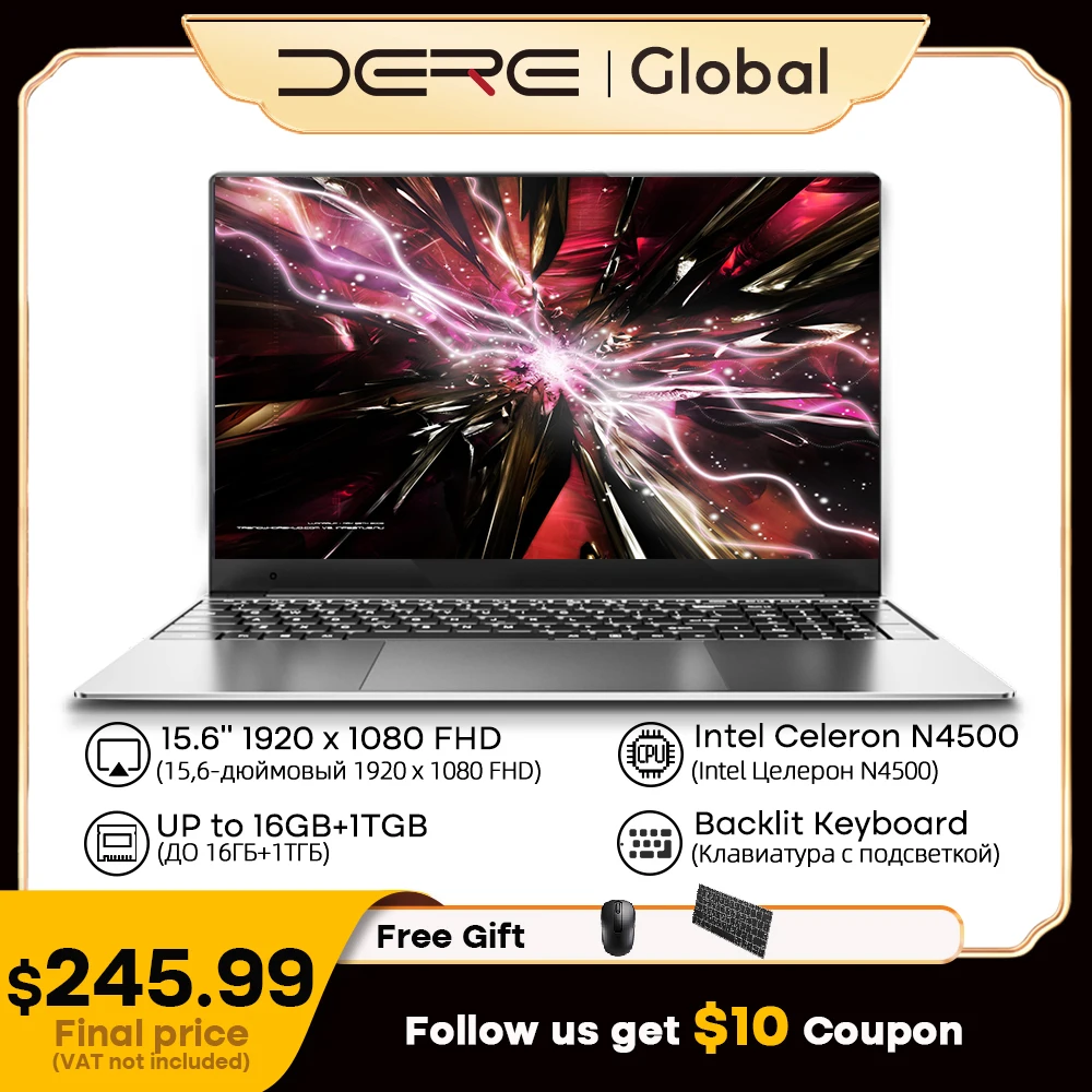 DERE R6 Laptop 15.6 Inch Intel Celeron N4500 16GB RAM 1TB SSD 1920 x 1080p Pc Laptop Backlit Keyboard Windows 11 Notebook