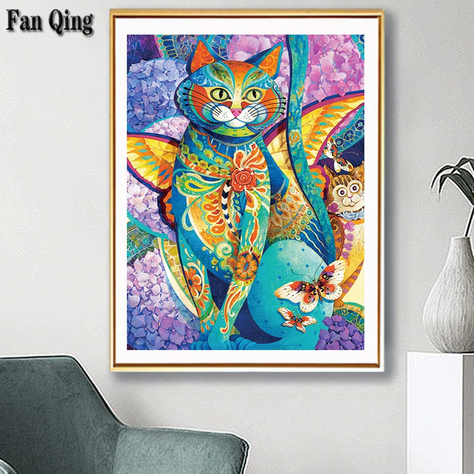 

Алмазная 5D картина «сделай сам», Набор для вышивки крестиком с красочными кошками и животными, полноформатная мозаика, домашний декор