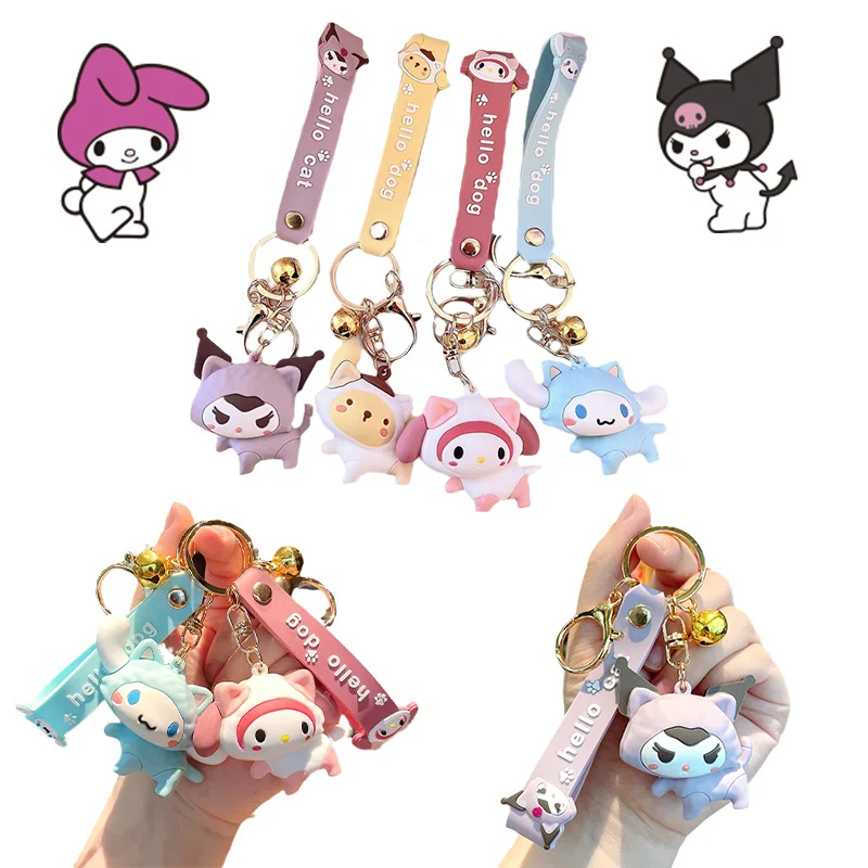 

Милый мультяшный Sanrioed, трансформируемый в серию кошек, кавайный Коричный кулон Mymelody Kuromi Kitty Bell, брелок для ключей, игрушка в подарок