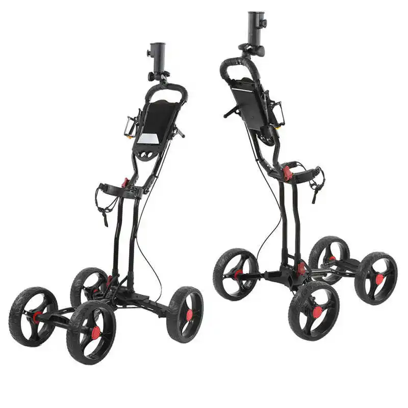 Golf Push Cart Folding Four-wheeled Golf Bag Cart With Umbrella Stand Water Bottle Holder Scoreboard Fast Brake
