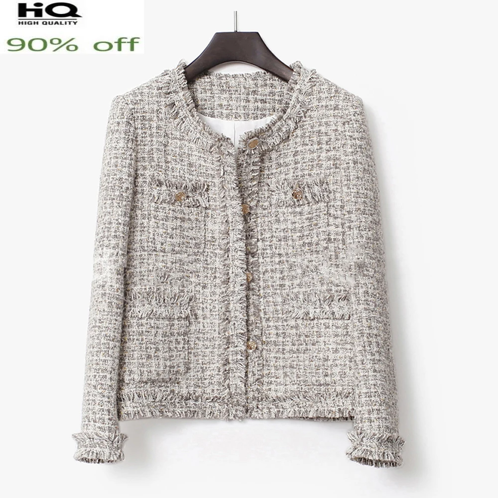 

Grey Sophisticated Fashion Versatile Small Fragrance Tweed Braided Fringe Spring Autumn / Winter Ladies Classic Jacket