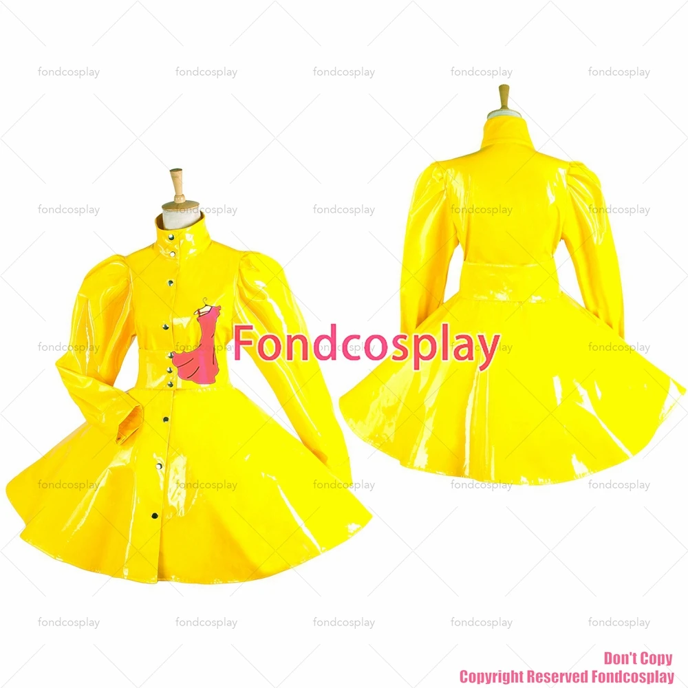 

fondcosplay adult sexy cross dressing sissy maid yellow heavy PVC Rain coat Gothic lolita punk Vinyl dress CD/TV[G1546]