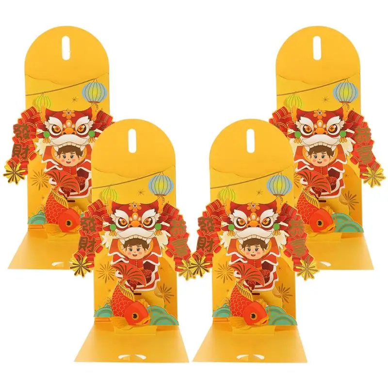 

4 шт. конверты, наличные деньги, подарки, бумажные пакеты с драконом из красной бумаги, китайский стиль, 2024, сумка на удачу, год