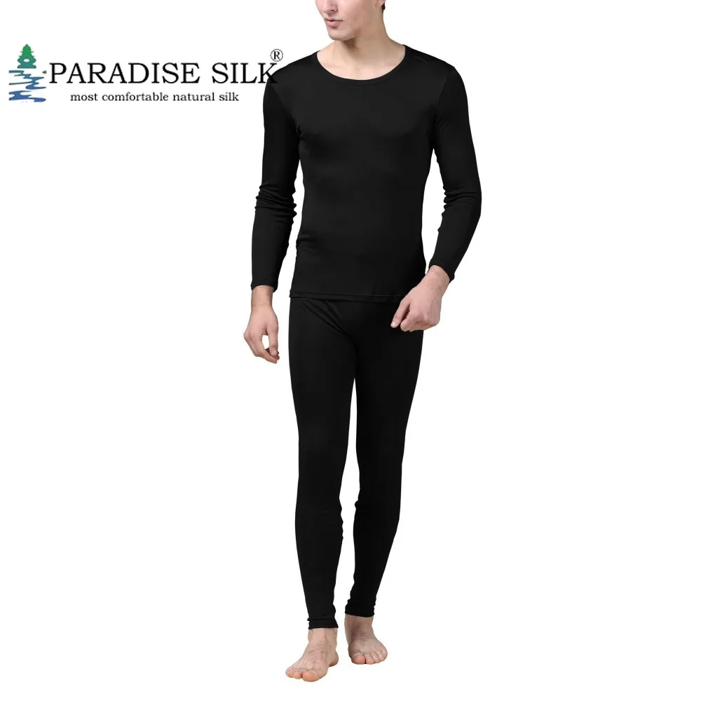 

Комплект мужских кальсонов из 100% чистого шелка, трикотажная кофта с круглым вырезом, термобелье для мужчин, зимний комплект с верхом и низом...