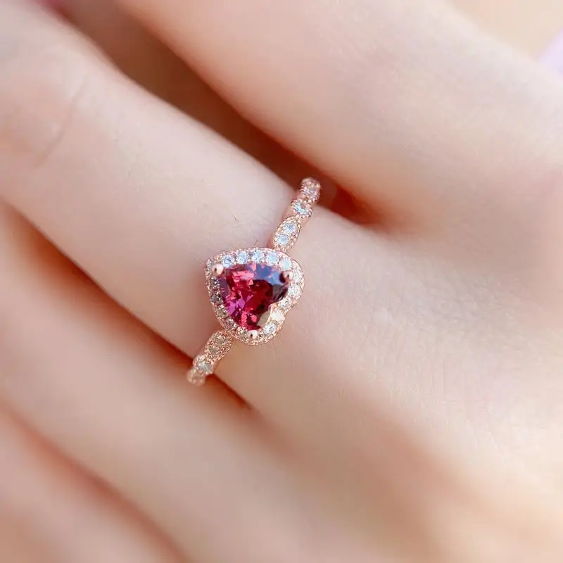 

Кольцо в форме сердца из натурального граната, модное индивидуальное Открытое кольцо для влюбленных