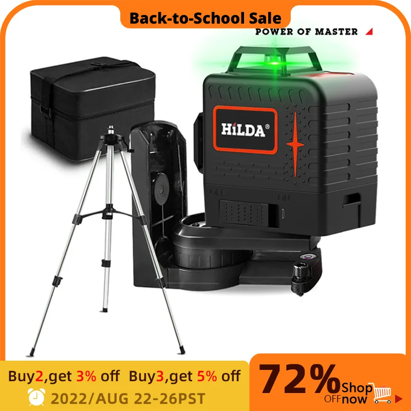 Hilda Green Laser Level 12 Lines 3d Level Selfleveling 360 Horizontal And Vertical Cross Lines
