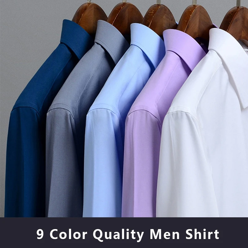 

2022 New High Quality Bamboo Fiber Elastic Shirt Men Long Sleeve Slim Fit Business Men Shirt Plain Work Shirt Middle-Aged Shirt