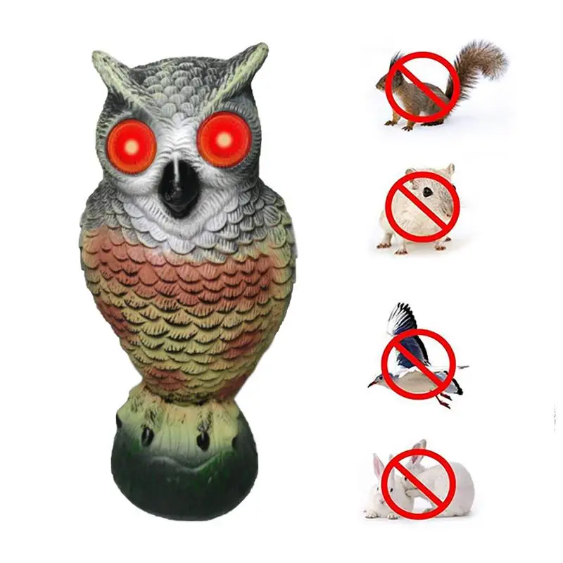 

Owl Decoy Statue Blink Vocal Owl Garden Ornaments Tool Scare Birds Scarecrow Fake Horned Luminous Simulation Owl Light Sound