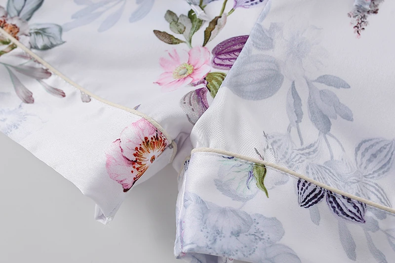 2022 Women Floral Silk Pajamas Set 2 Piece Set Short Sleeve Pajamas Suit Female Pijamas Women Sleepwear