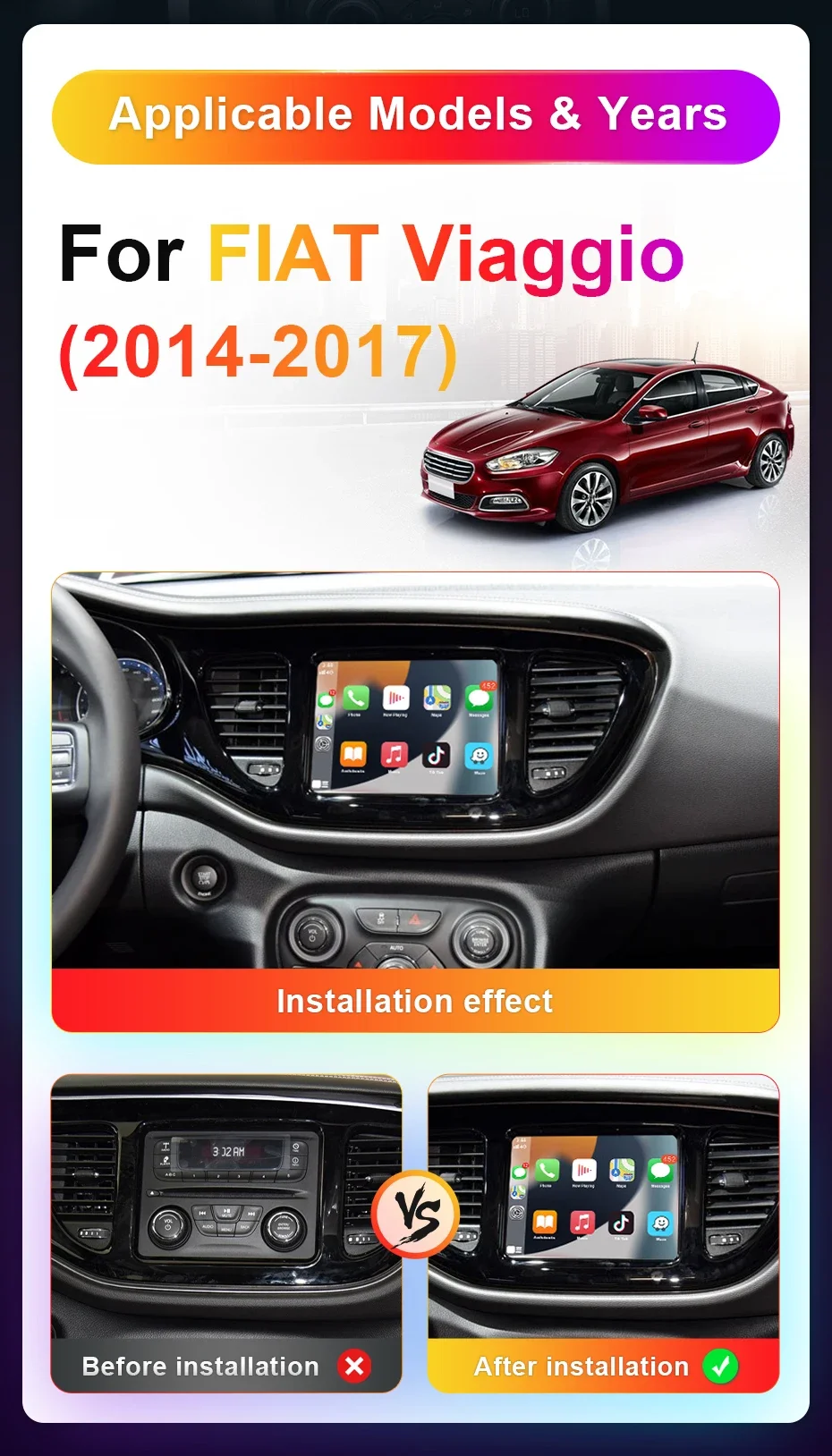 Фото Автомобильный радиоприемник с сенсорным экраном 8,4 дюйма для Fiat Viaggio 2014-2017 с Android Smart Автомобильный GPS-навигатор Carplay №4