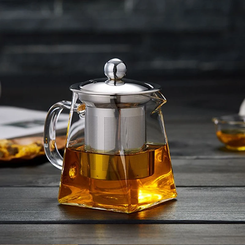 

350ml Heat Resistant Glass Teapot With Stainless Steel Infuser Heated Container Tea Pot Good Clear Kettle Square Filter Baskets