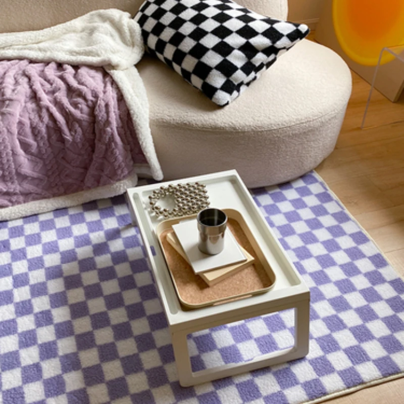 

Checkerboard Carpets for Living Room Bedroom Home Decoration Winter Warm Fashionable Plaid Cute Bear Soft Plush Thickened Rugs