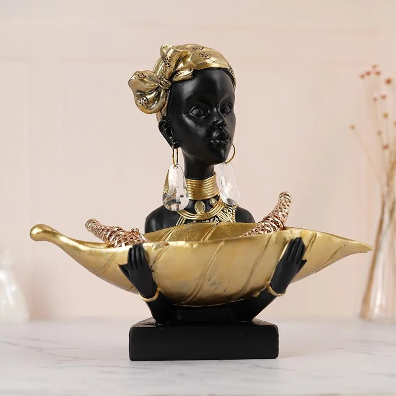 

Resin Ethnic Style African Woman Figurines Creative Jewelry Box Crafts Storage Interior Decoration Accessories
