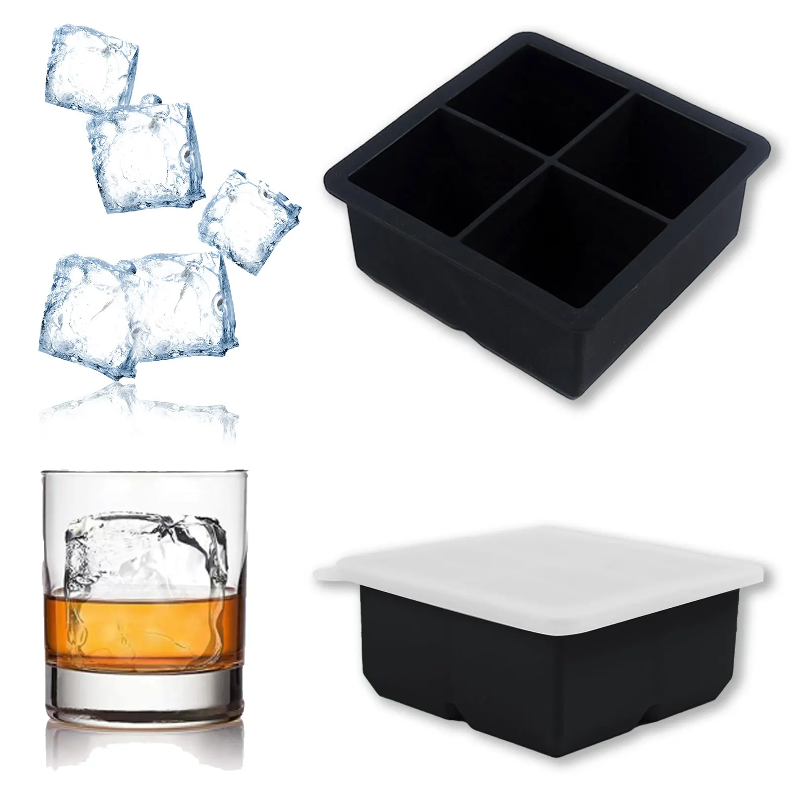 

Ice Cube Trays Whiskey Ice Ball Mold With Lid Bourbon Ice Cube Moulds With Lid For Whiskey 4-grid Or 6-grid