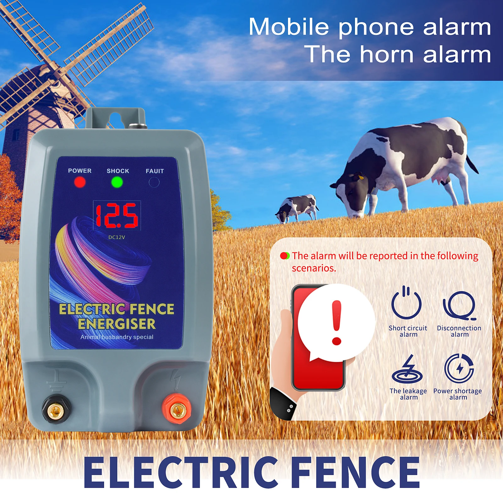 10km Electric Fence LCD Panel Charger High Voltage Pulse Controller Dog Poultry Fence Energizer Tool Waterproof US/EU Plug