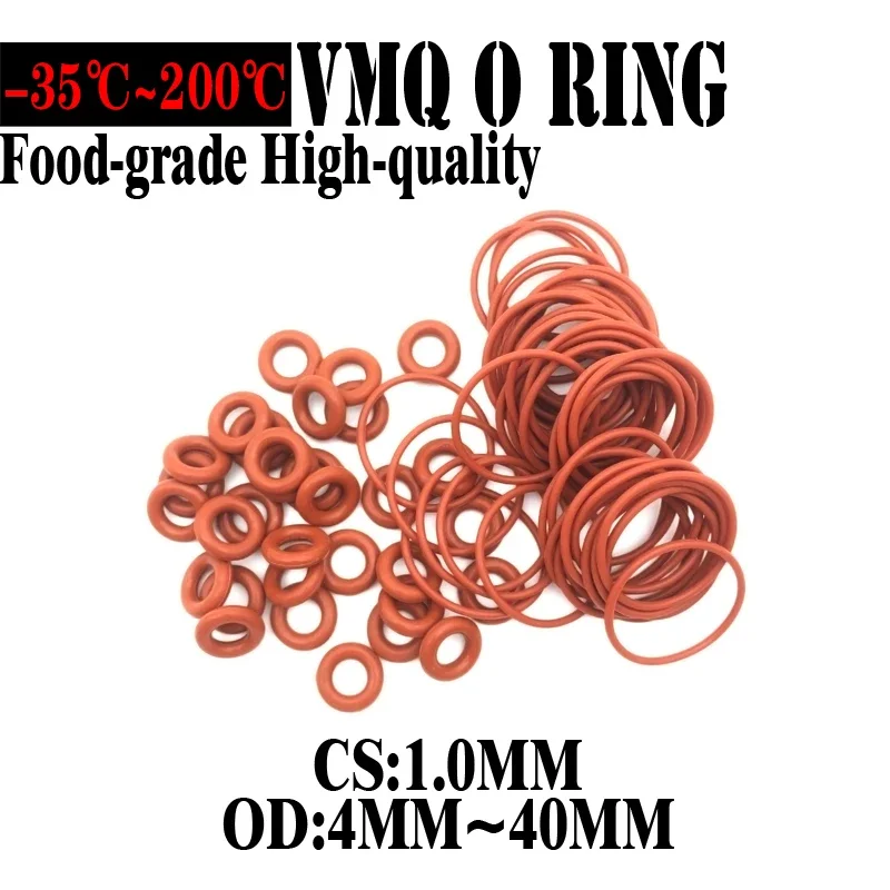 

1000 шт. красное Силиконовое кольцо VMQ, прокладка CS, 1 мм, внешний диаметр 4 ~ 40 мм, Силиконовое уплотнительное кольцо, уплотнительное кольцо из пищевой резины, ассортимент инструментов Vmq Hvac