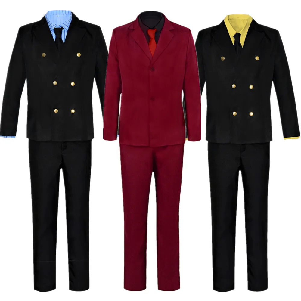 

Anime One Piece Cosplay Costume Vinsmoke Sanji Men Uniform Halloween Party Jacket Coat Shirt Tie Pants Suit