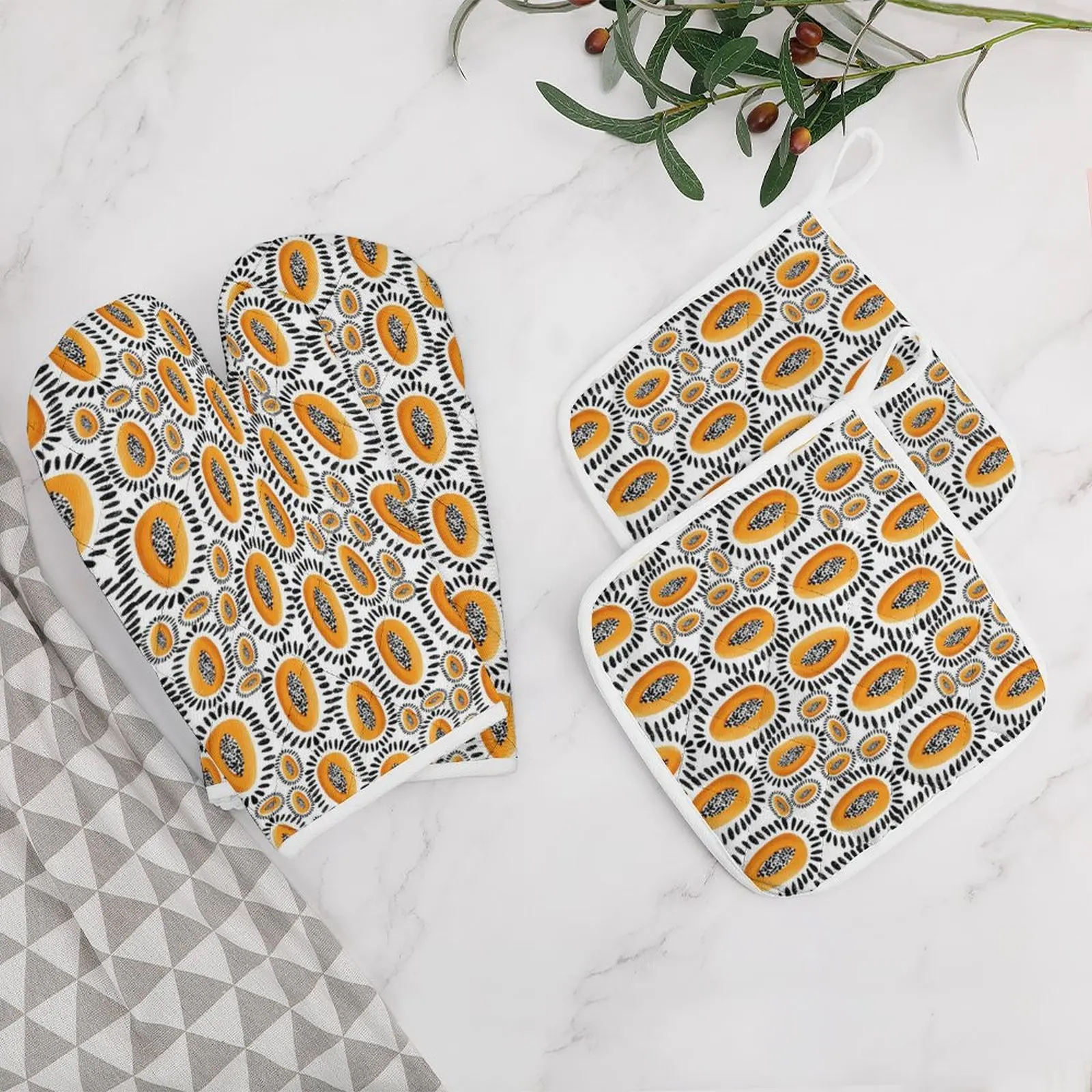 

Oven Mitts and Pot Holders Set Heat Resistant Oven Gloves Safe Cooking Baking Grilling Pawpaw