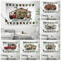 cartoon camper owl pattern chart tapestry wall hanging decoration household home decor