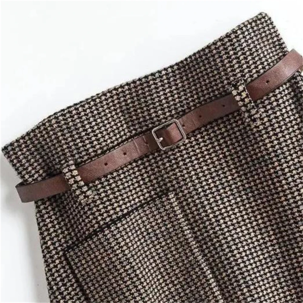 Офисная Женская винтажная шерстяная юбка-трапеция с рисунком гусиные лапки