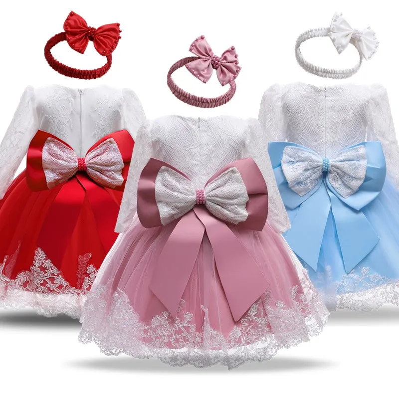 

Baby Wedding Party Dress For Girls Newborn Girls Birthday Party Tutu Vestido Baby Girls Christening Grown Princess Lace Dresses