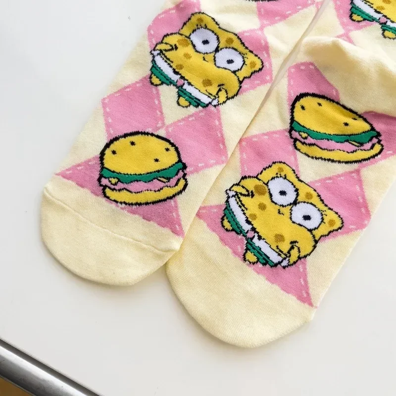 Хлопковые носки с героями мультфильмов Губка Боб модные повседневные чулки