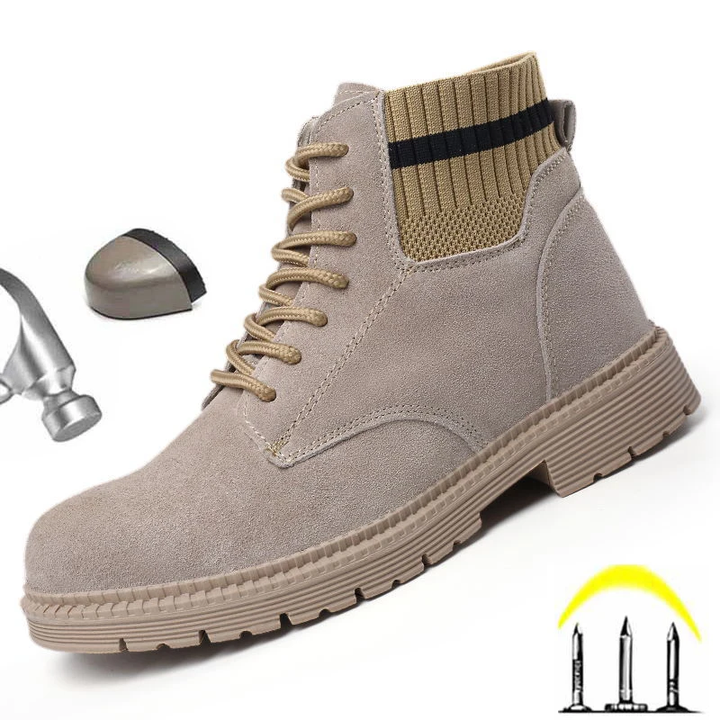 

Красивые рабочие ботинки из натуральной кожи для мужчин, рабочие ботинки со стальным носком, Рабочая обувь для защиты от ударов, Мужская защ...