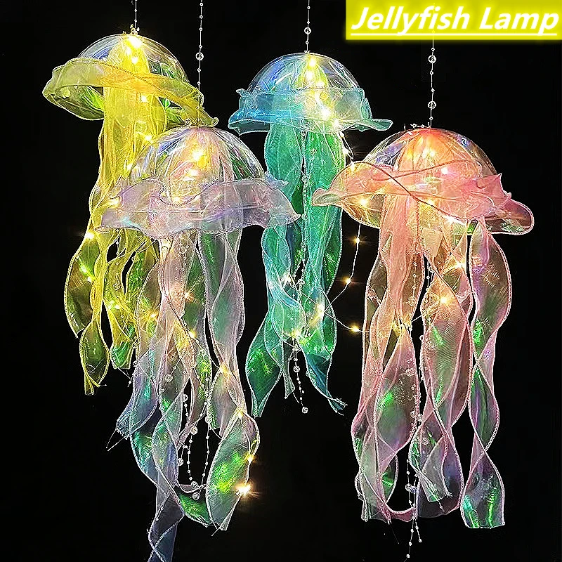 

Jellyfish Lamp Portable Lantern Kids Children Bedroom Hanging Night Light Under The Sea Colorful Mermaid Ocean Party Home Decor