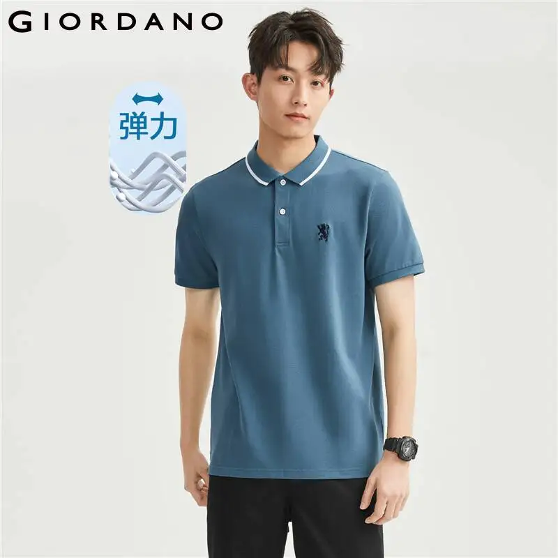 

GIORDANO Men Polo Shirts Lion Embroidery Stretch Polo Shirts Short Sleeve Contrast Color Fashion Casual Polo Shirts 01013411