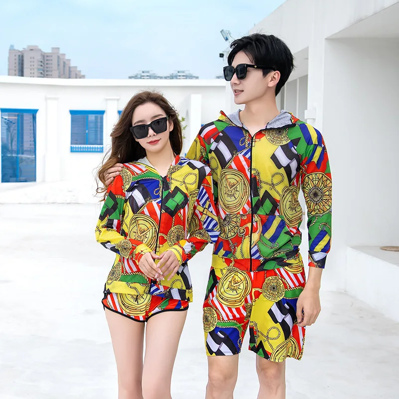 

Женская толстовка на молнии спереди с бюстгальтером и шортами солнце УФ с длинным рукавом Солнцезащитный гидрокостюм Купальник Топ и низ п...