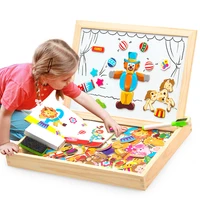 100pcs wooden magnetic puzzle toys animal vehicle circus kids 3d puzzle multifunctional drawing board learning toys for children