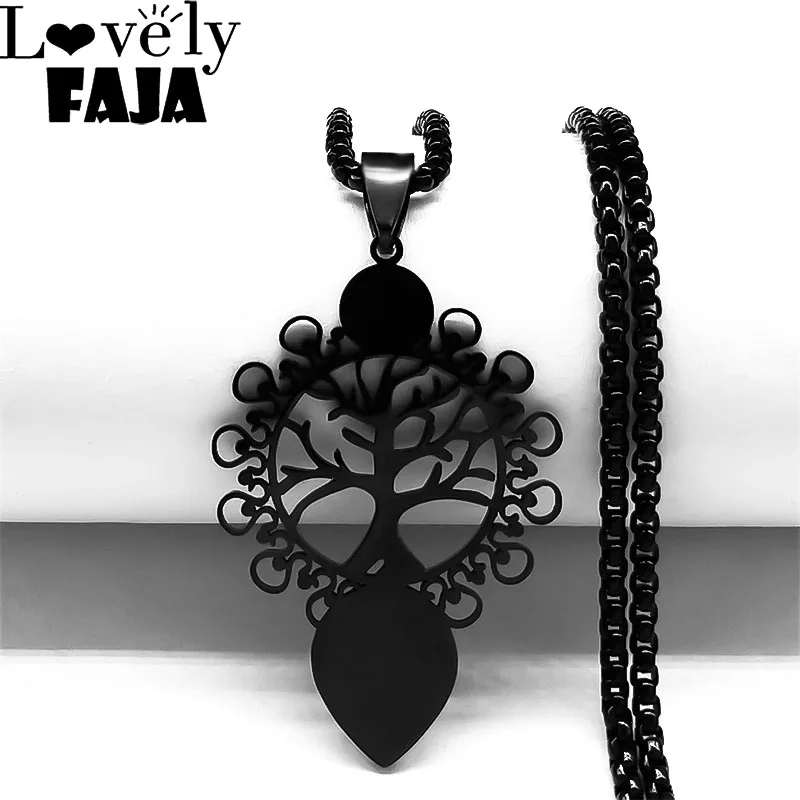 

Gothic Tree of Life Stainless Steel Necklace Chain Women/Men Black Color Flower Pendant Necklace Jewelry collares mujer N4334S03