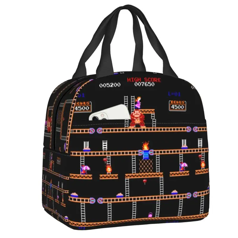 

Arcade Game Donkey Kong Thermal Insulated Lunch Bags Electronic Arcade Portable Lunch Tote for School Outdoor Storage Food Box