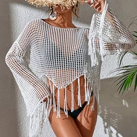 sexy fringe beach cover up for women white polyester tassel summer top clothing sundress 2022 green fringed stylish bath outlet
