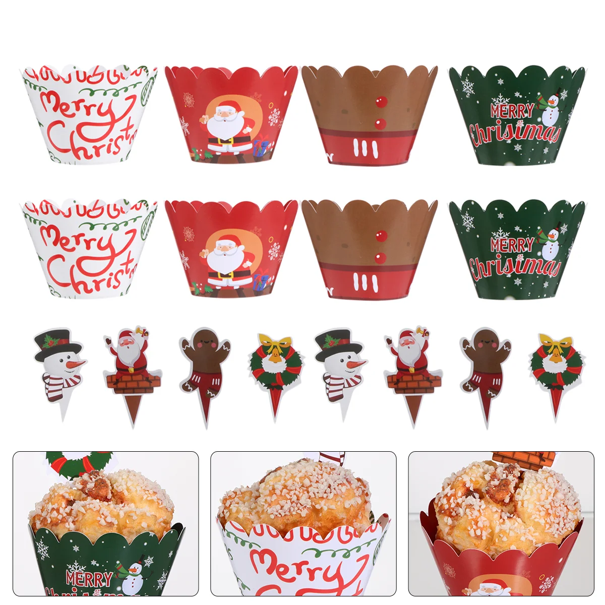 

Christmas Cupcake Toppers Cake Wrappers Partypicks Dessert Topper Holidaydecorations Liners Santa Holders Muffin Edible Decor