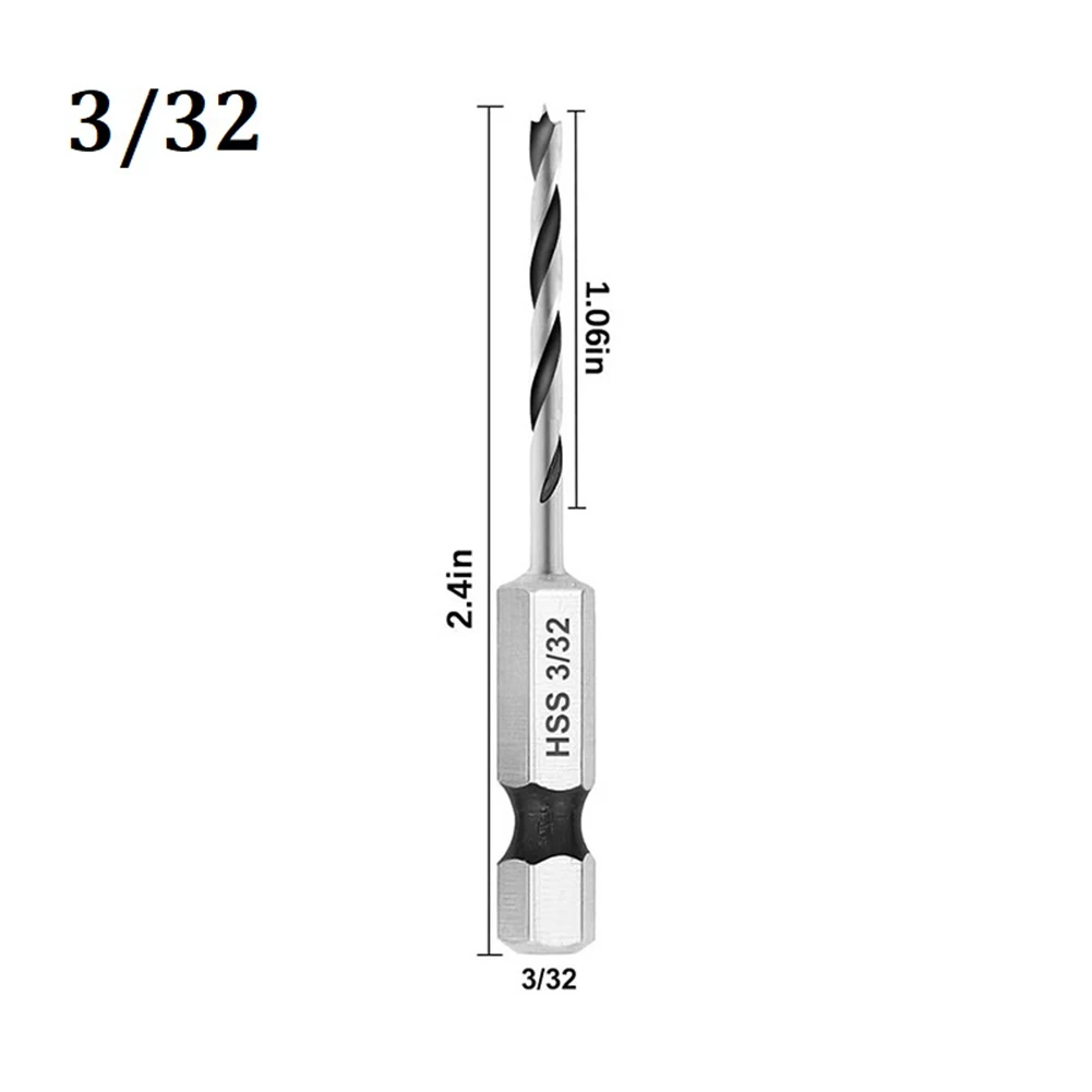 

1pc 1/4Inch Hex Shank Three-point Woodworking Drill Bit Hexagonal Handle Quick Change 3-Point Stubby Drill Bit 3/32" 1/8" 3/16"