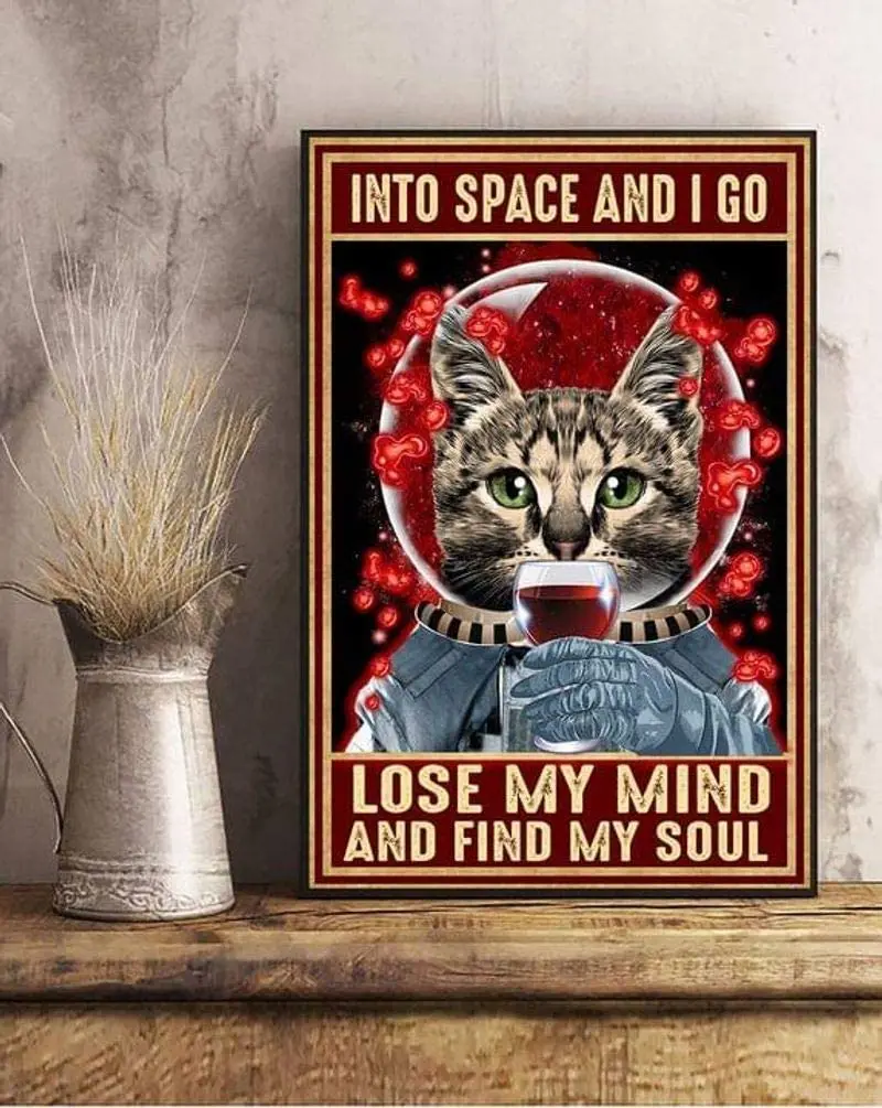 

Cat Astronaut Wine Into Space Metal Tin Sign Valentines Day Decoration Room Decor Gifts for Women