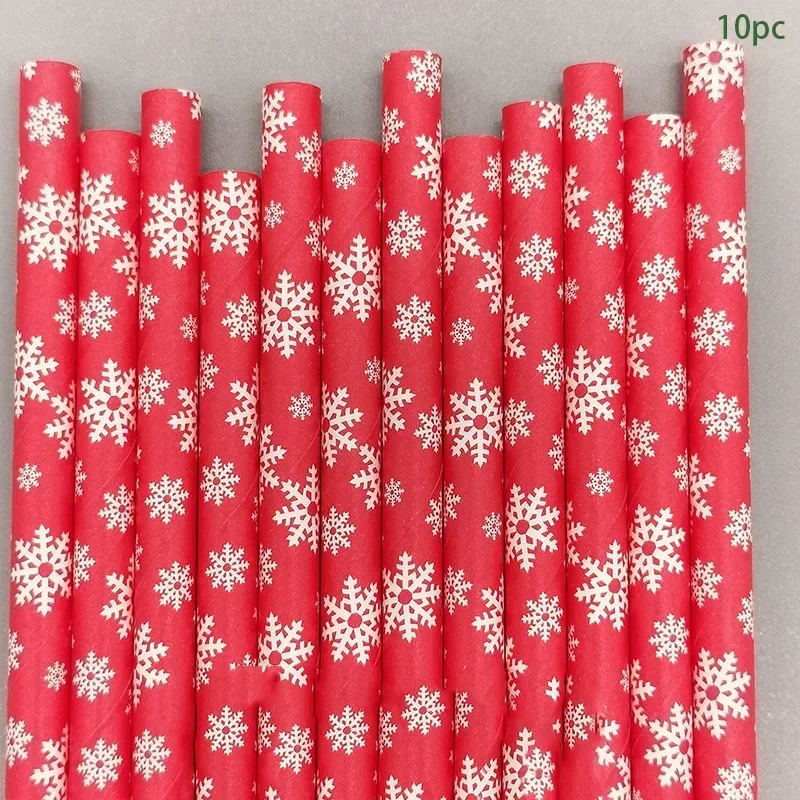 

10pcs Christmas Disposable Straw Creative Christmas Cake Dessert Decor Xmas Tree Snowflake Paper Christma Hat Paper Straw