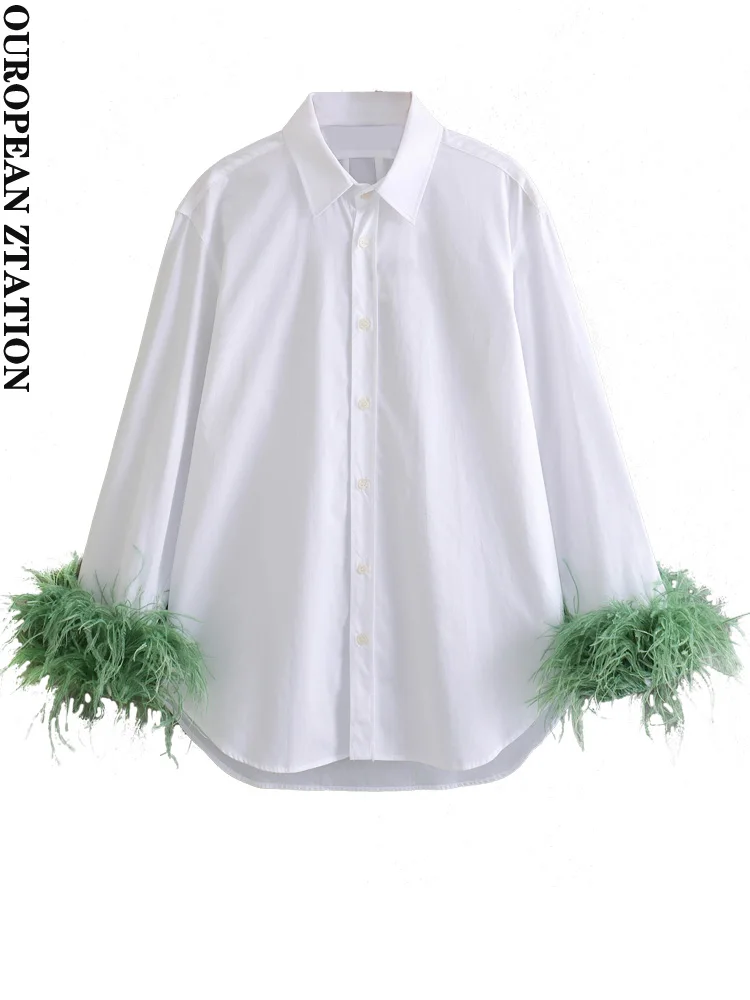 

PAILETE Женская мода 2023 с перьями свободные поплиновые блузки винтажные с длинным рукавом на пуговицах женские рубашки Блузы шикарные топы