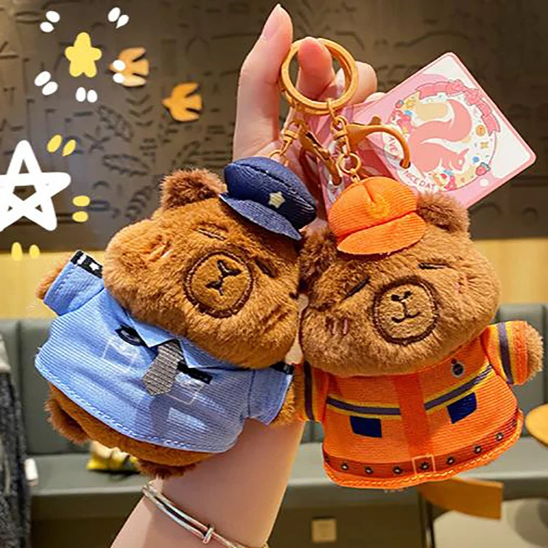 Kawaii плюшевая кукла брелок с капибарой креативный капибара пожарный шеф-повар