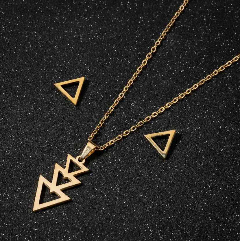 

Jewelry Set Triangle Simple Geometry Triangle Set Earrings Necklace Collarbone Chain Ins Fashion Trend Girl Jewelry