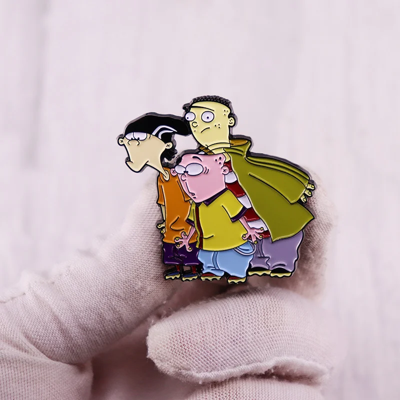 Фото Жесткая эмалированная брошь Ed, Edd n Eddy, значок счастливых трех друзей, мультяшная анимационная брошь Дэнни антонукси 90-х №3
