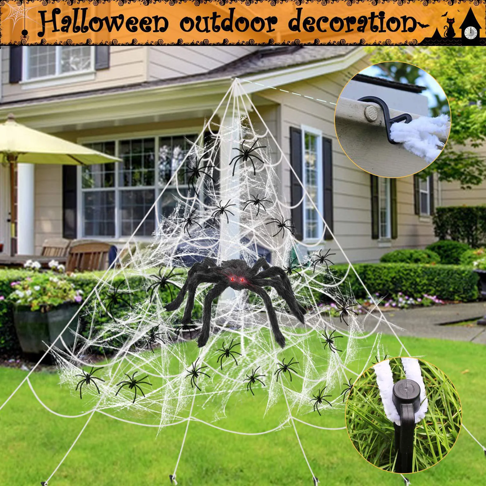 

Large Halloween Spider Web Decor Props Giant Spiders Fake Scary Hairy Spider Props For Outdoor Halloween Decorations