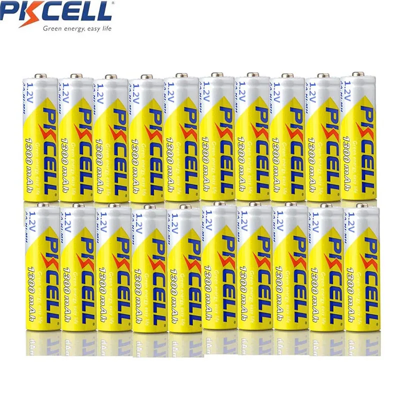 

20Pcs PKCELL 1300mAh AA Batteries 1.2V NIMH 2A Ni-MH AA Rechargeable Battery Batteries Bateria Baterias for Digital camera