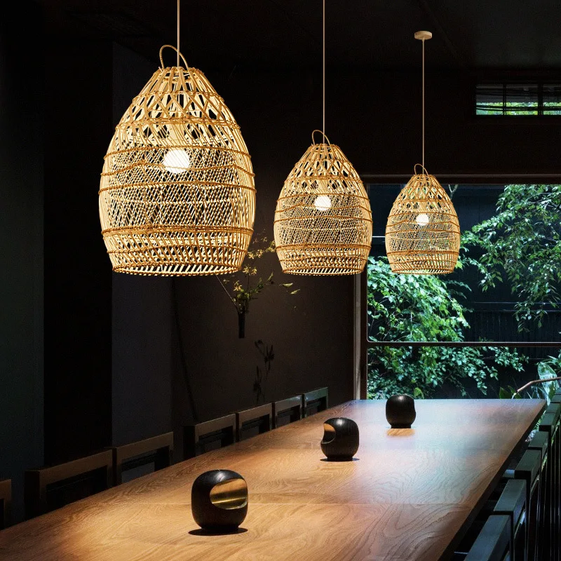 

Rustic Handmade Rattan Chandelier Lamps Vintage Living Room Bedroom Sen Woven Chandeliers Fixture Decorative Led Lights